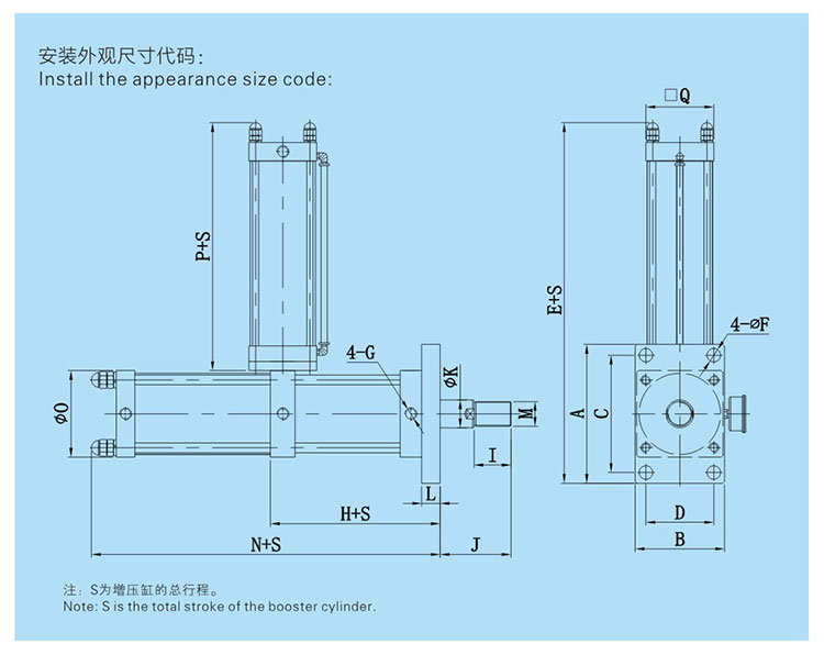 JRAA水平安装型气液增压缸设计图