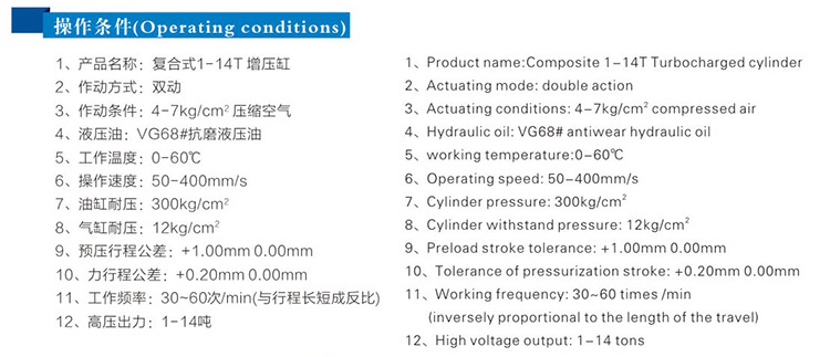 JRG复合式迷你型气液增压缸操作条件